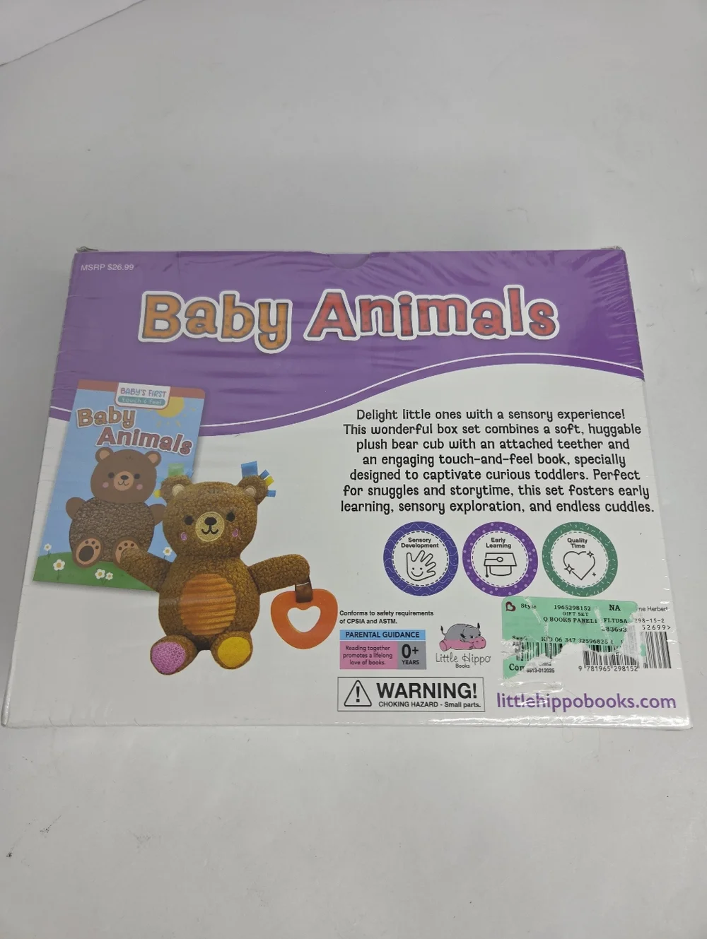 Little Hippo Books Baby's First Touch & Feel Plush Animal & Book Set NEW